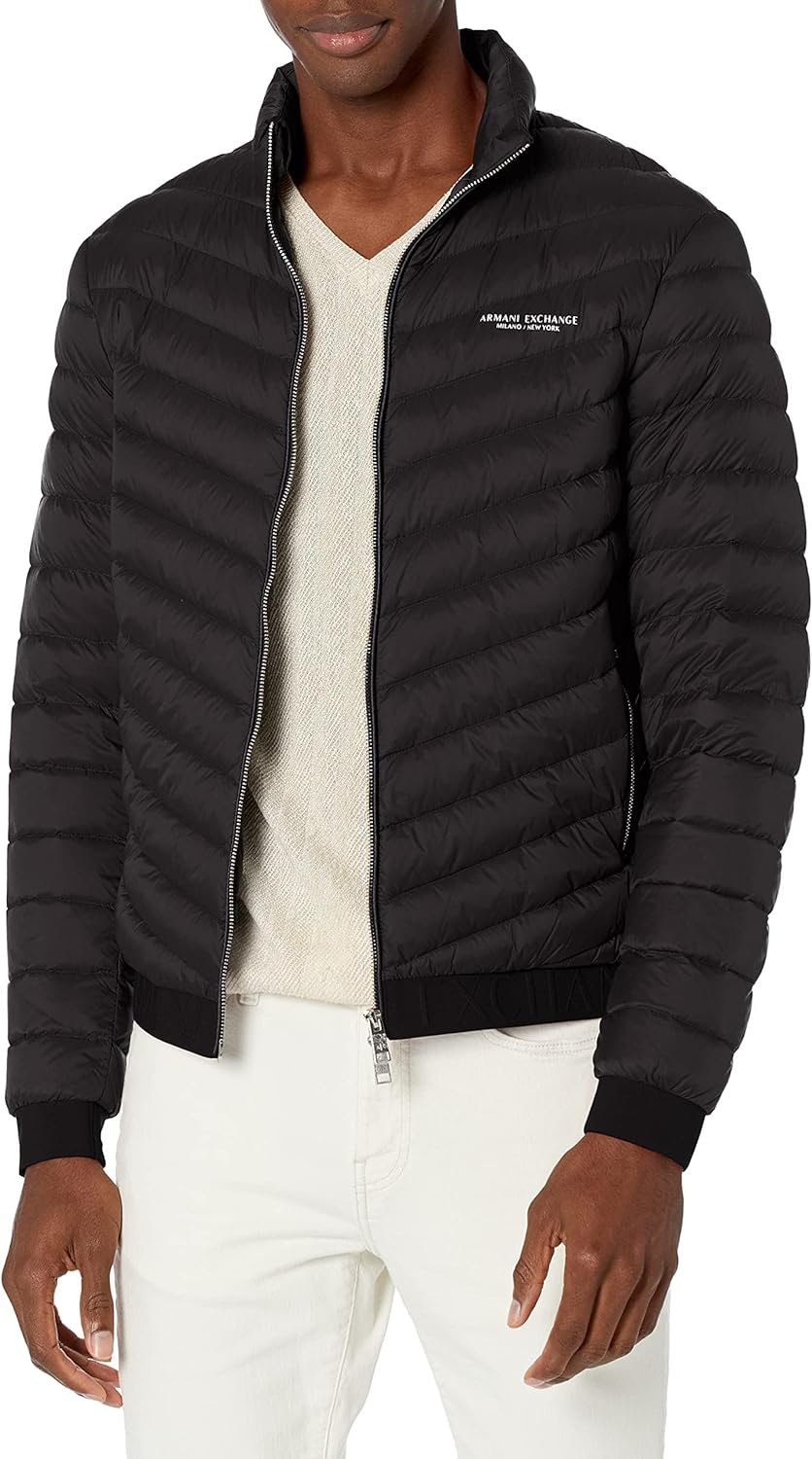 AX Armani Exchange mens Quilted Down Milano/New York Logo Zip-up Jacket Down Alternative Coat (pack of 1)