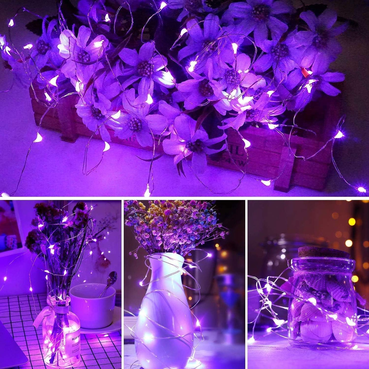 ANJAYLIA LED Fairy Lights Battery Operated String Lights Firefly Lights Garden Home Bedroom Christmas Party Wedding Festival Decorations (Warm White, 16.5Ft*2)