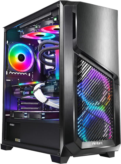 Antec Dark Phantom Dp502 Flux, Mid Tower Atx Gaming Case, Tempered Glass Side Panel, Swing Open Front Panel & Led Strips, F-Lux Platform, 3 X 120 Mm Argb, 1 X 120 Mm Reverse & 1 X 120 Mm Fans Included