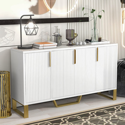 ManyStars Modern Buffet Sideboard with 4 Doors & Adjustable Shelves, Luxury Entryway Storage Cabinets with Metal Legs and Handles, Kitchen Console Table for Dining Living Room,White+Gold