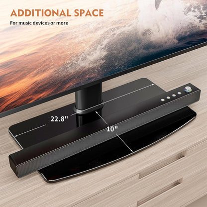 Hemudu Universal Swivel TV Stand/Base Table Top TV Stand for 13 to 32 inch TVs with 100 Degree Swivel, 4 Level Height Adjustable, Heavy Duty Tempered Glass Base, Holds up to 35kg HT07B-001P