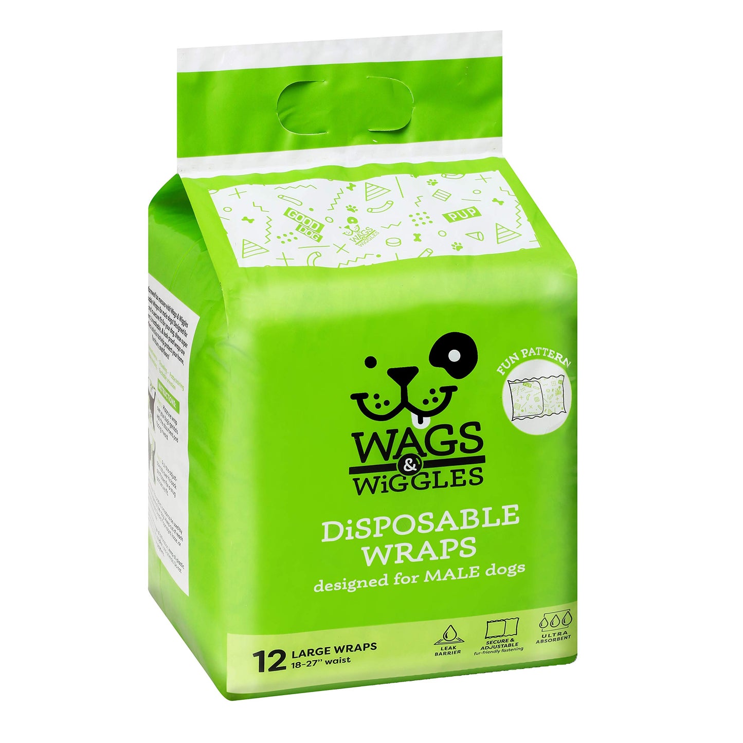 Wags & Wiggles Female Dog Diapers | Doggie Diapers for Female Dogs | Medium Dog Diapers, 16.5"-21" Waist - 12 Pack