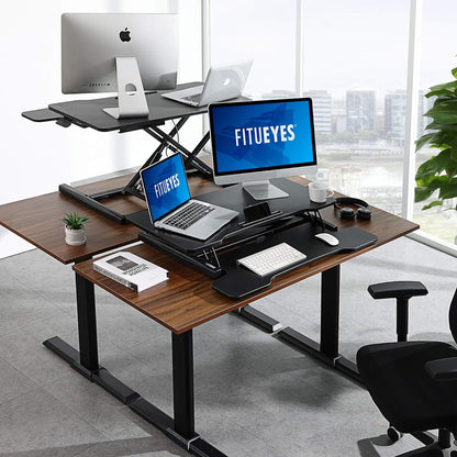 FITUEYES Standing Desk Converter, 32 Inch/80cm Height Adjustable Stand Up Desk with Deep Keyboard Tray, Ergonomic Home Office Sit Stand Desk, Black SD308001WB