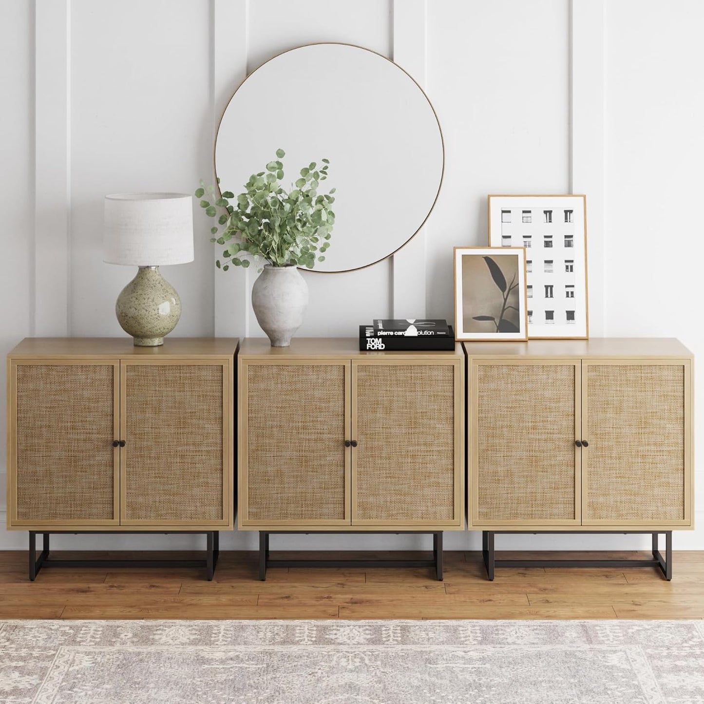 Nathan James Accent Boho Modern Free Standing Buffet Sideboard Hallway, Entryway, Dining Living Room, 1 Storage Cabinet, Beacon - Light Brown