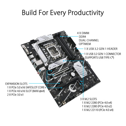 ASUS Prime B760-PLUS D4 Intel (13th and 12th Gen)LGA 1700 ATX motherboard PCIe 5.0,3xPCIe 4.0 M.2 slots,DDR4,2.5Gb LAN,DisplayPort,USB 3.2 Gen 2x2 Type-C,front USB 3.2 Gen 1 Type-C,Thunderbolt (USB4®)