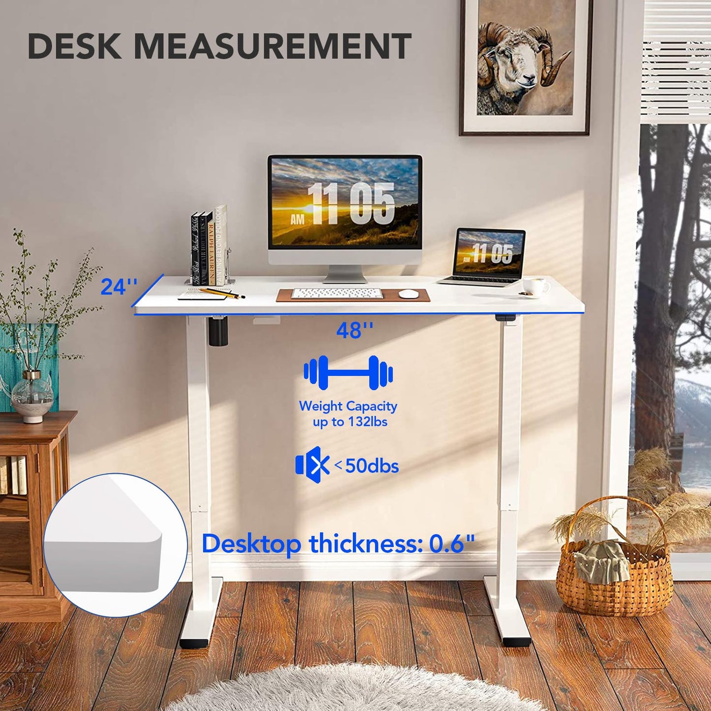 Flexispot EN1 Height Adjustable Standing Desk with Memory Height Adjustable Whole-Piece Desk Top (55x28, Black Frame + White Top)