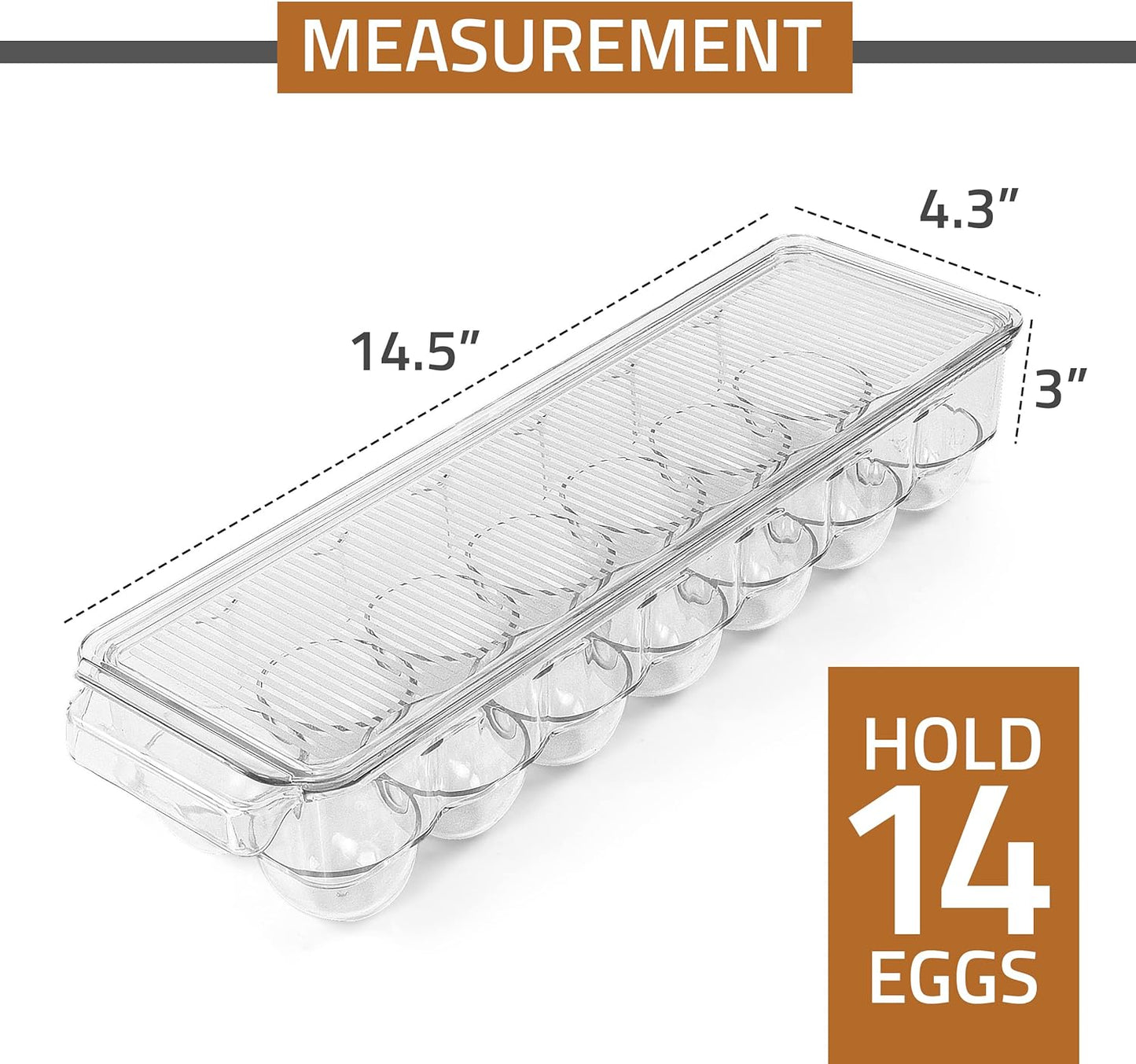 Utopia Home Egg Container For Refrigerator - 14 Egg Container With Lid & Handle, Egg Holder For Refrigerator, Egg Storage & Egg Tray (Pack of 1)