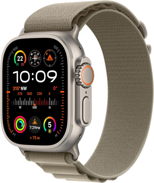 Apple Watch Ultra 2 [GPS + Cellular 49mm] Smartwatch with Rugged Titanium Case & Olive Alpine Loop Large. Fitness Tracker, Precision GPS, Action Button, Extra-Long Battery Life, Bright Retina Display