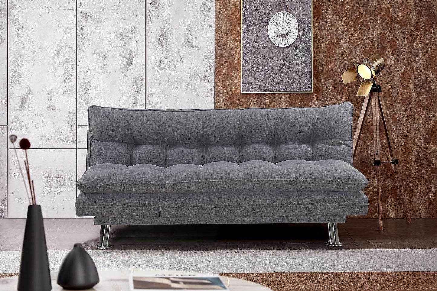 Karnak Home Amos Sofa Cum Bed I Sleeping Fabric Sofa I Three Seat Sofabed I Modern Design Living Room Sofa Color (Grey)