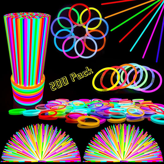 Mumoo Bear 200PCS Glow Sticks, Glowsticks Party Packs, Party Bag Fillers with Bracelet Connectors, Premium Glow Neon Necklaces for Kids Dark Party Supplies,Wedding,Festival