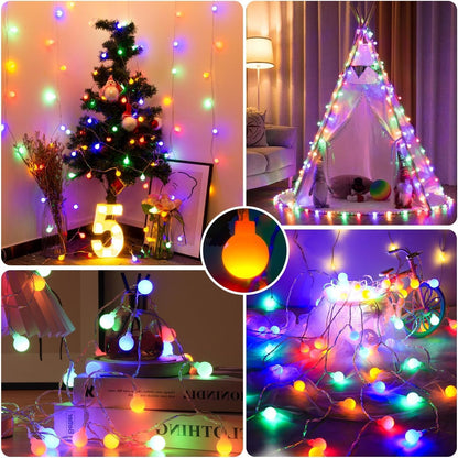 Globe String Lights, Battery Powered 10M 80 LED Fairy Lights, 8 Modes Waterproof Christmas Lights Outdoor Indoor with Remote for Party Living Room Bedroom Patio Gazebo Camping Garden (Multicolor)