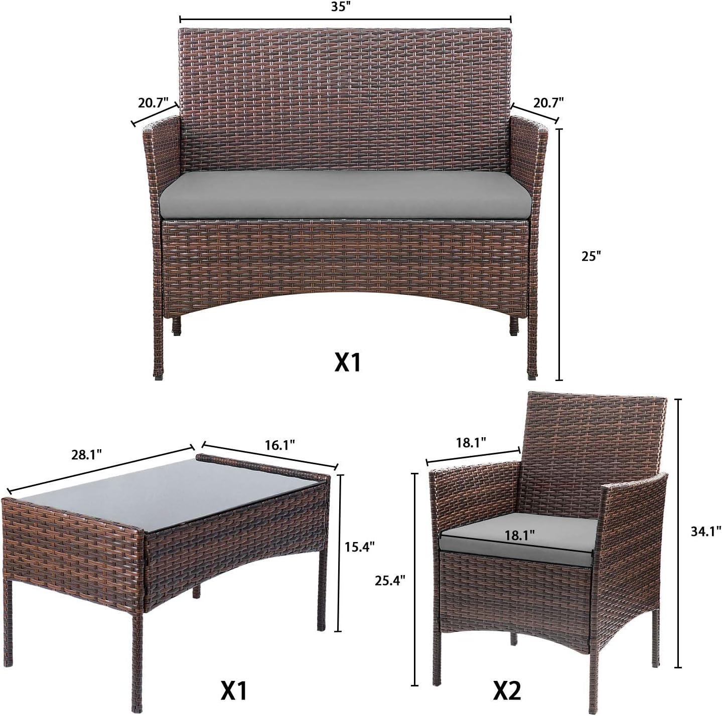 Homall Outdoor Indoor Use Backyard Porch Garden Poolside Balcony Sets Clearance Brown and Beige 4 Pieces Furniture