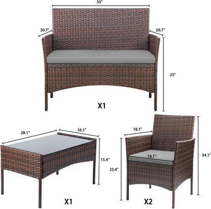 Homall Outdoor Indoor Use Backyard Porch Garden Poolside Balcony Sets Clearance Brown and Beige 4 Pieces Furniture