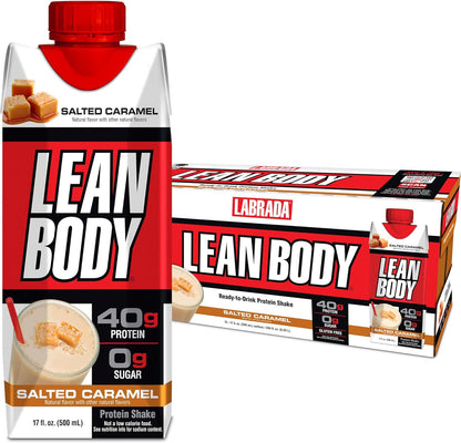 Labrada Nutrition Lean Body Ready To Drink Protein Shake (500ml, Pack of 12, Salted Caramel)_Whey Protein Blend_Zero Sugar, 40g Protein, Gluten Free, 22 Vitamins & Minerals