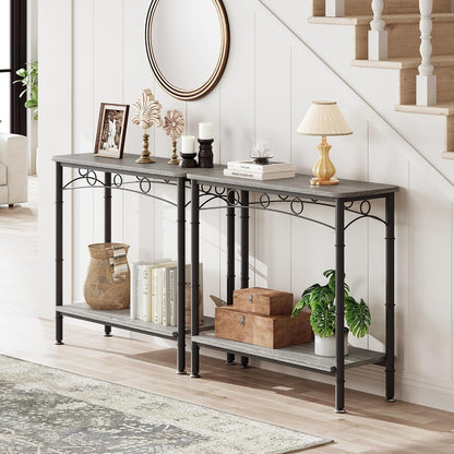 IDEALHOUSE 2024 New Console Table, 31.5" L x 11.8" W x 31.8" H Retro Sofa Table with Storage, 2 Tier Behind Couch Table for Living Room, Entryway, Hallway, Foyer-Black-Vintage Design and Versatile Use