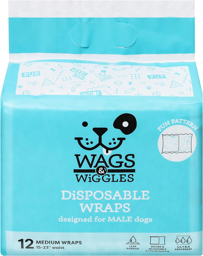 Wags & Wiggles Female Dog Diapers | Doggie Diapers for Female Dogs | Medium Dog Diapers, 16.5"-21" Waist - 12 Pack