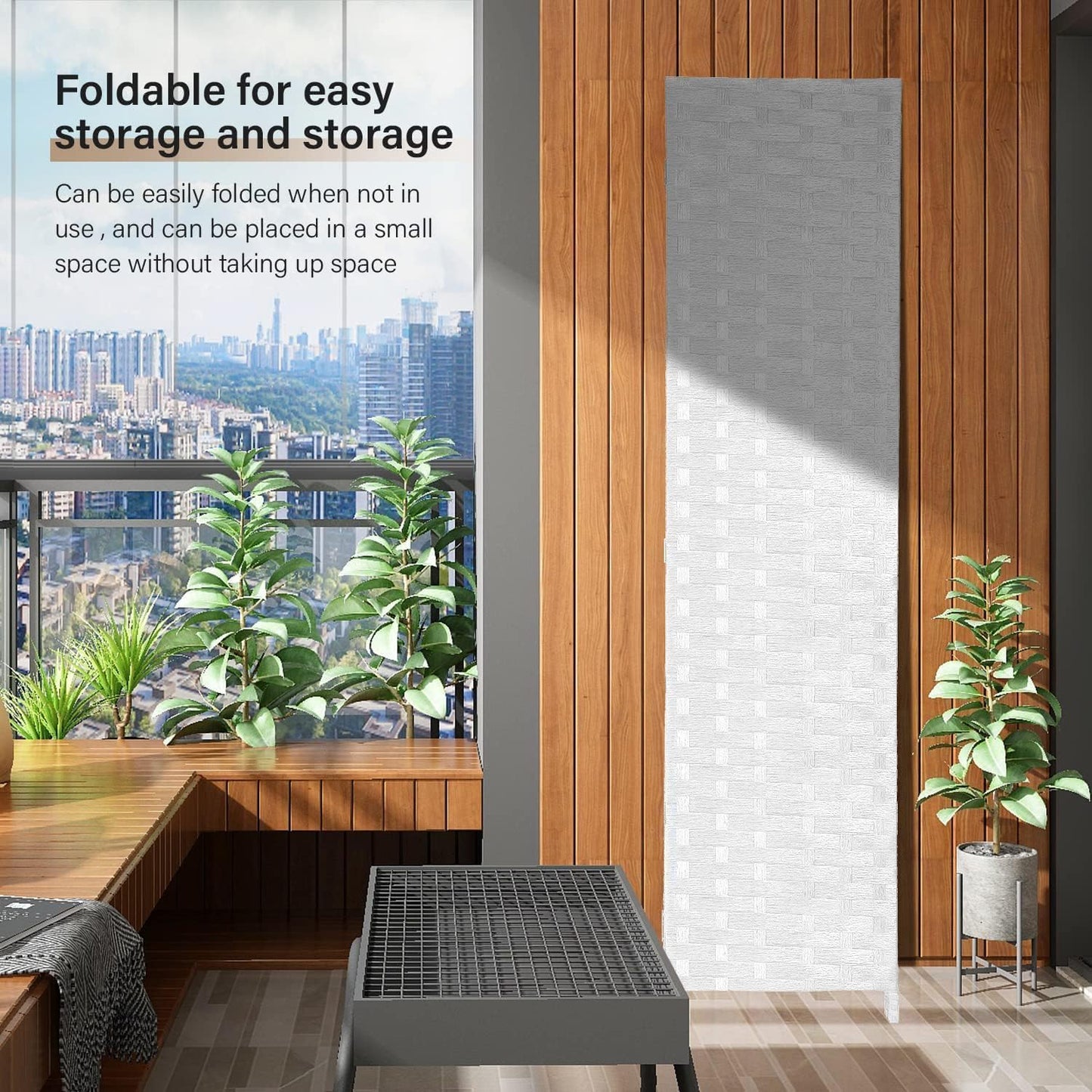 MOMENT Foldable Movable Stretch Room Divider, [200 x 180cm] Fully Hand-woven Entrance Partition, Suitable for Office, Bedroom, Living Room, Hotel Room Wall,[ Color : White]