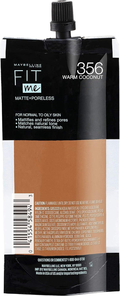 Maybelline Fit Me Matte + Poreless Liquid Oil-Free Foundation Makeup, Soft Tan, 1 Count (Packaging May Vary)