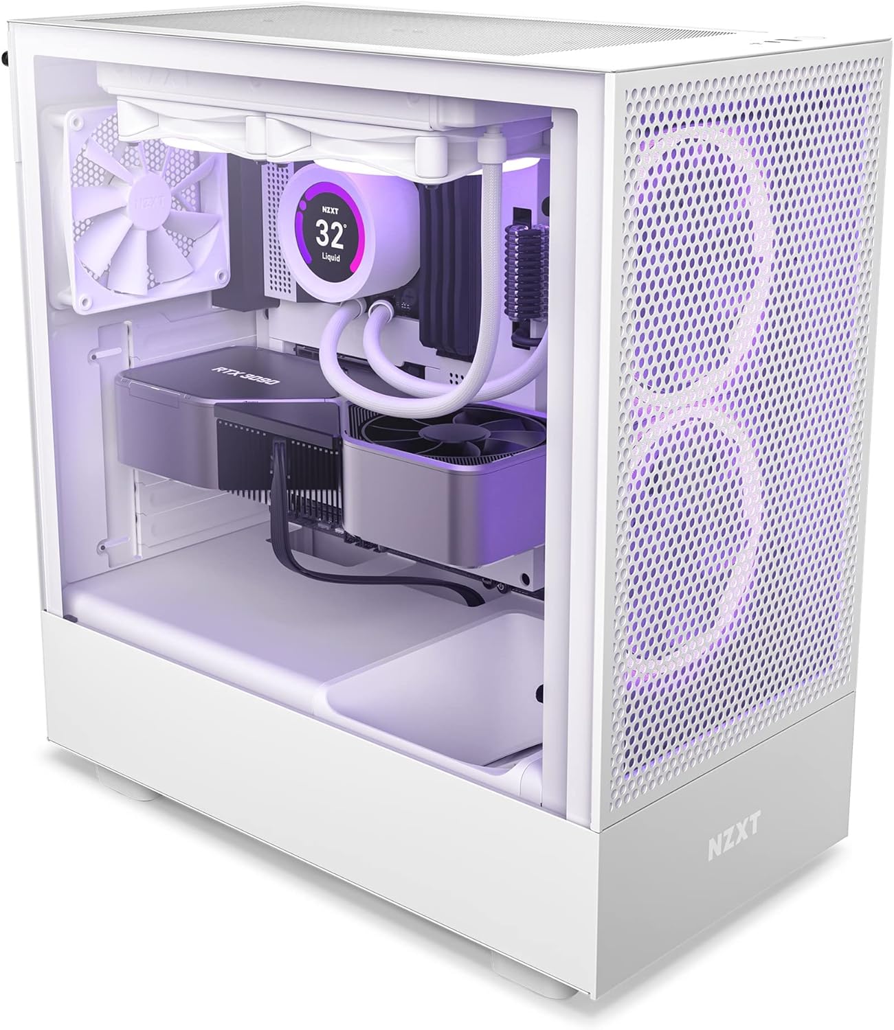 NZXT H5 Flow Compact ATX Mid-Tower PC Gaming Case – High Airflow Perforated Front Panel – Tempered Glass Side Panel – Cable Management – 2 x 120mm Fans Included – 280mm Radiator Support – White