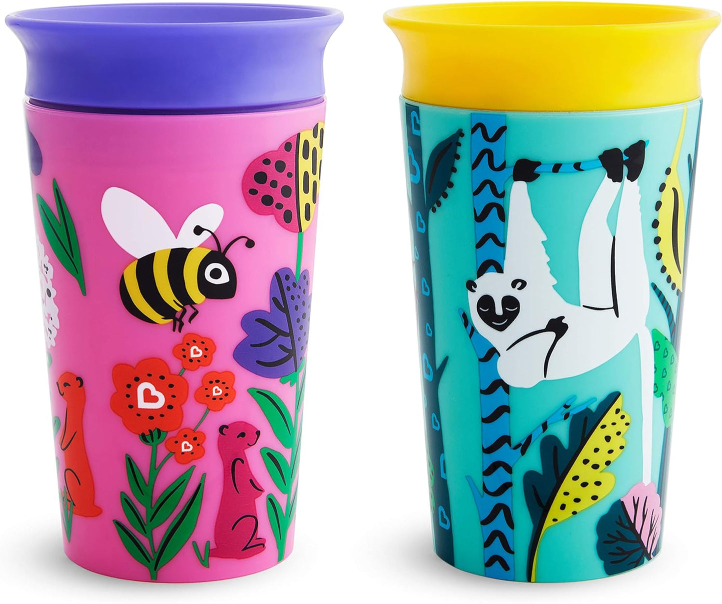 Munchkin Miracle 360° WildLove Sippy Cup, Spill proof and leak proof cup for toddler/kids boys and girls, 9oz Capacity, Lemur & Bee, 12 Months and above, Pack of 2