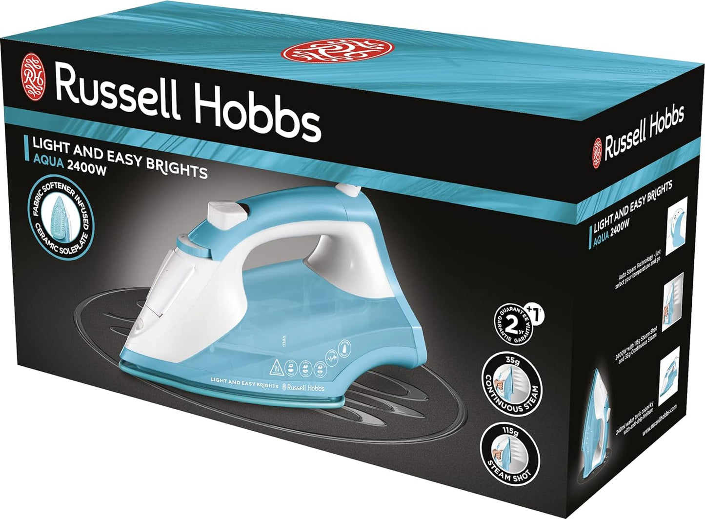 Russell Hobbs (26482) Light & Easy Brights Steam Iron - Durable Soleplate, 115g Steam Shot, 35g Continuous Steam, Aqua - 1-Year Warranty