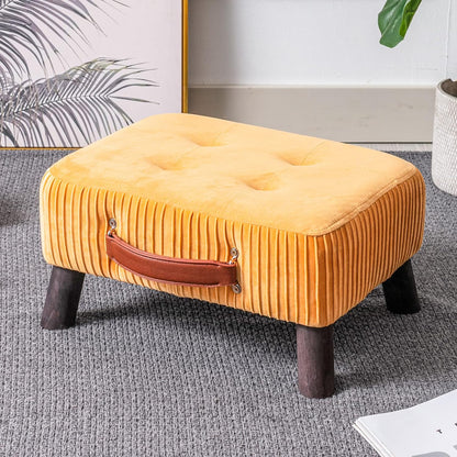 Small foot stool ottoman, Beige PU leather rectangle ottoman footrest, bedside step stool with wood legs, small Rectangular stool, foot rest for couch, small ottoman for desk, living room, bedroom