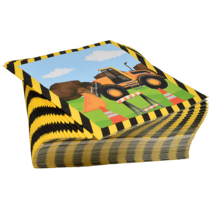 Construction Themed Birthday Party Supplies Tableware Set 24 9" Paper Dinner Plates 24 7" Dessert Plate 24 9 Oz. Cups 50 Lunch Napkins Digger Truck Bulldozer Vehicle Construction Zone Site Decorations