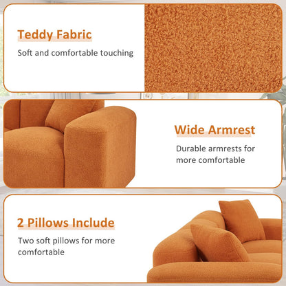 Fangflower L-Shaped Sectional Sofa with Teddy Fabric Reversible Ottoman, Sherpa Futon Couch with 2 Pillows for Living Room Apartment, 94 inch, Orange