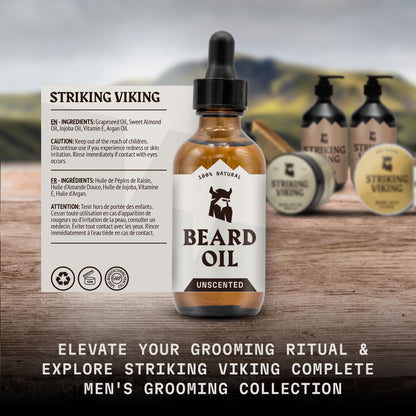 Vanilla Beard Oil (Large 2 oz.) - 100% Natural Beard Conditioner with Organic Tea Tree, Argan, and Jojoba Oil with Vanilla Scent - Softens, Smooths, and Strengthens Beard Growth by Striking Viking