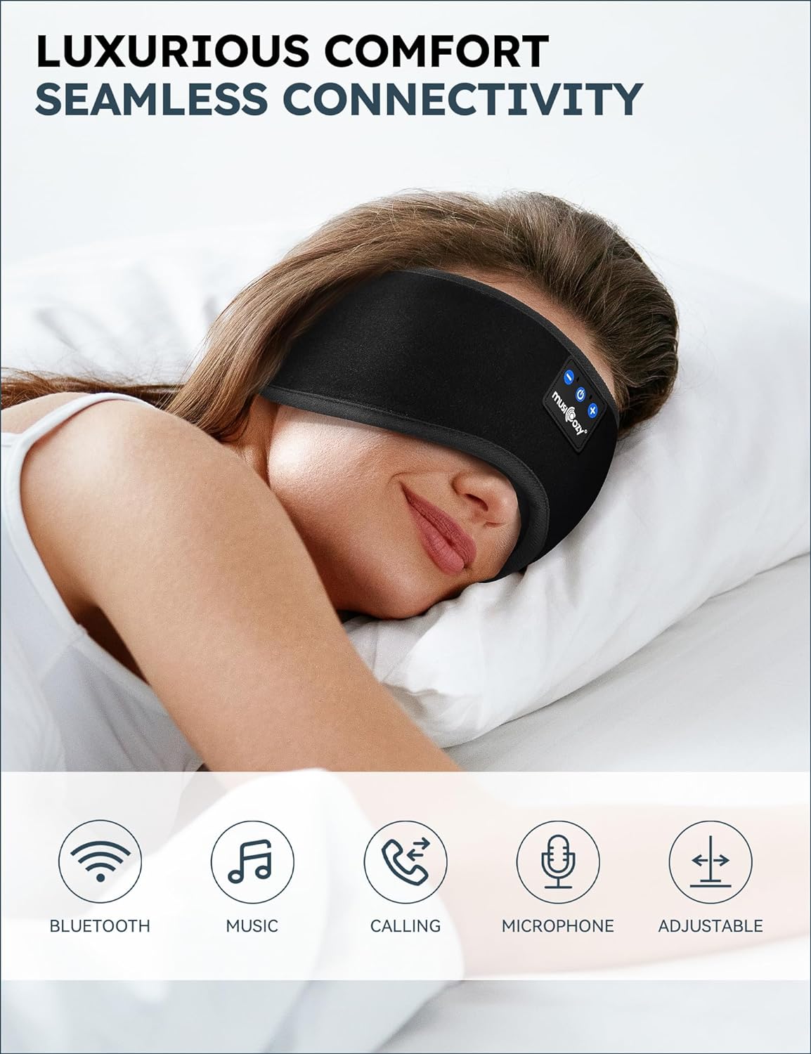 MUSICOZY Sleep Headphones Bluetooth Sleep Mask 3D Wireless Music Sleeping Headphones Headband Eye Mask Sleep Earbuds for Side Sleepers Mom Men Women with Speakers Cool Tech Gadgets Gifts