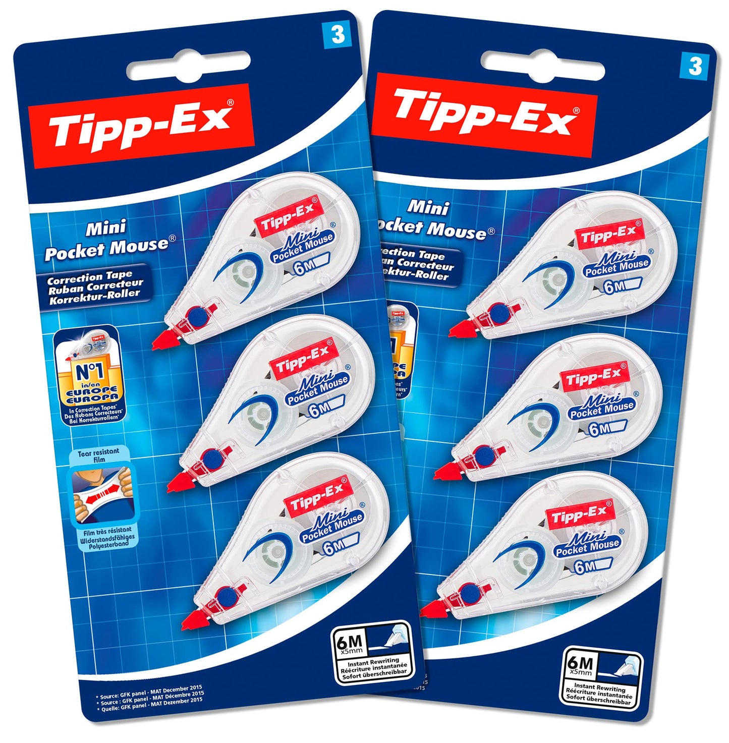 Tipp-Ex Bic Pocket Mini Pocket-Mouse Correction Tapes, With 6M-Long of Extra Tear-Resistant Plastic Tape, Pack of 2, White