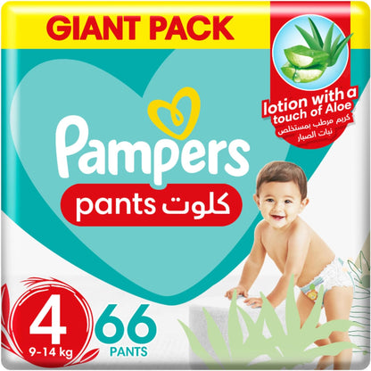 Pampers Baby-Dry Pants Diapers with Aloe Vera Lotion, 360 Fit & up to 100% Leakproof, Size 4, 9-14kg, 4 Mega Packs, 208 Count