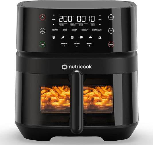 Nutricook Air Fryer 3 Vision with Clear Window and Internal Light by Caliber Brands, 5.7L, Air Fry, Roast, Bake, Dehydrate & Reheat, 6 Presets, AF357V, Black, 1700 Watts, 2 Year Warranty