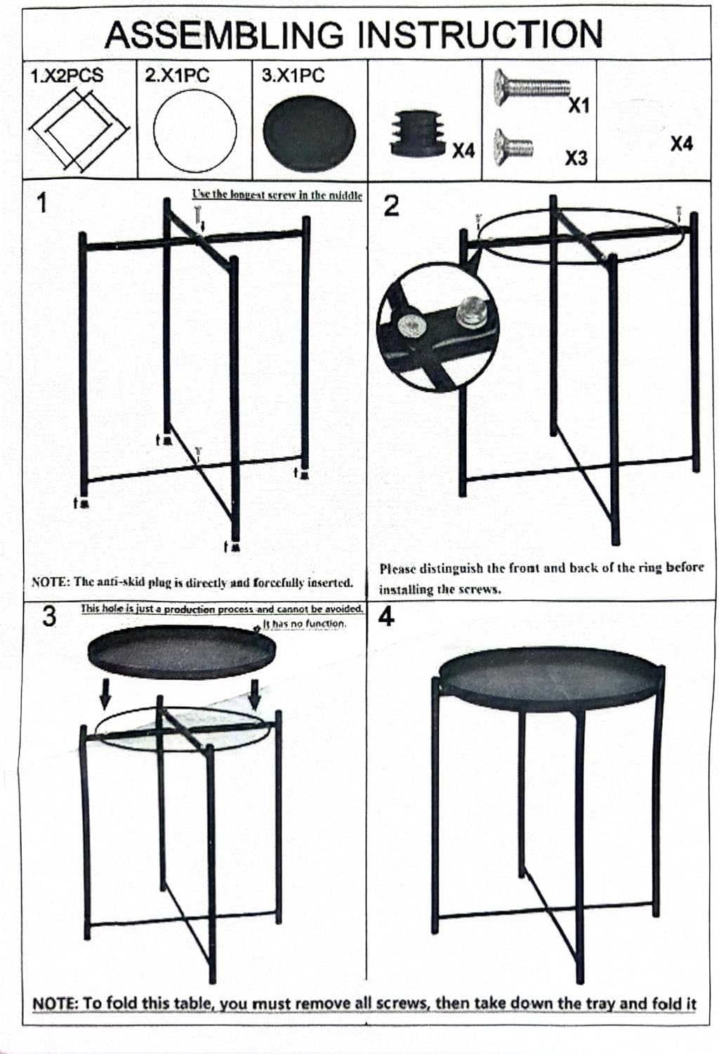 SKY-TOUCH Tray Table with Detachable Tray Top，Round Metal Coffee Table Waterproof Removable Tray Table，for Living Room Bedroom Balcony Office （42×42×53cm），Black