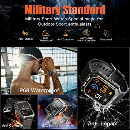 Military Smart Watch with Bluetooth Calling Smartwatch for Men and Women Fitness Tracker with Heart Rate Monitor Sleep and Waterproof