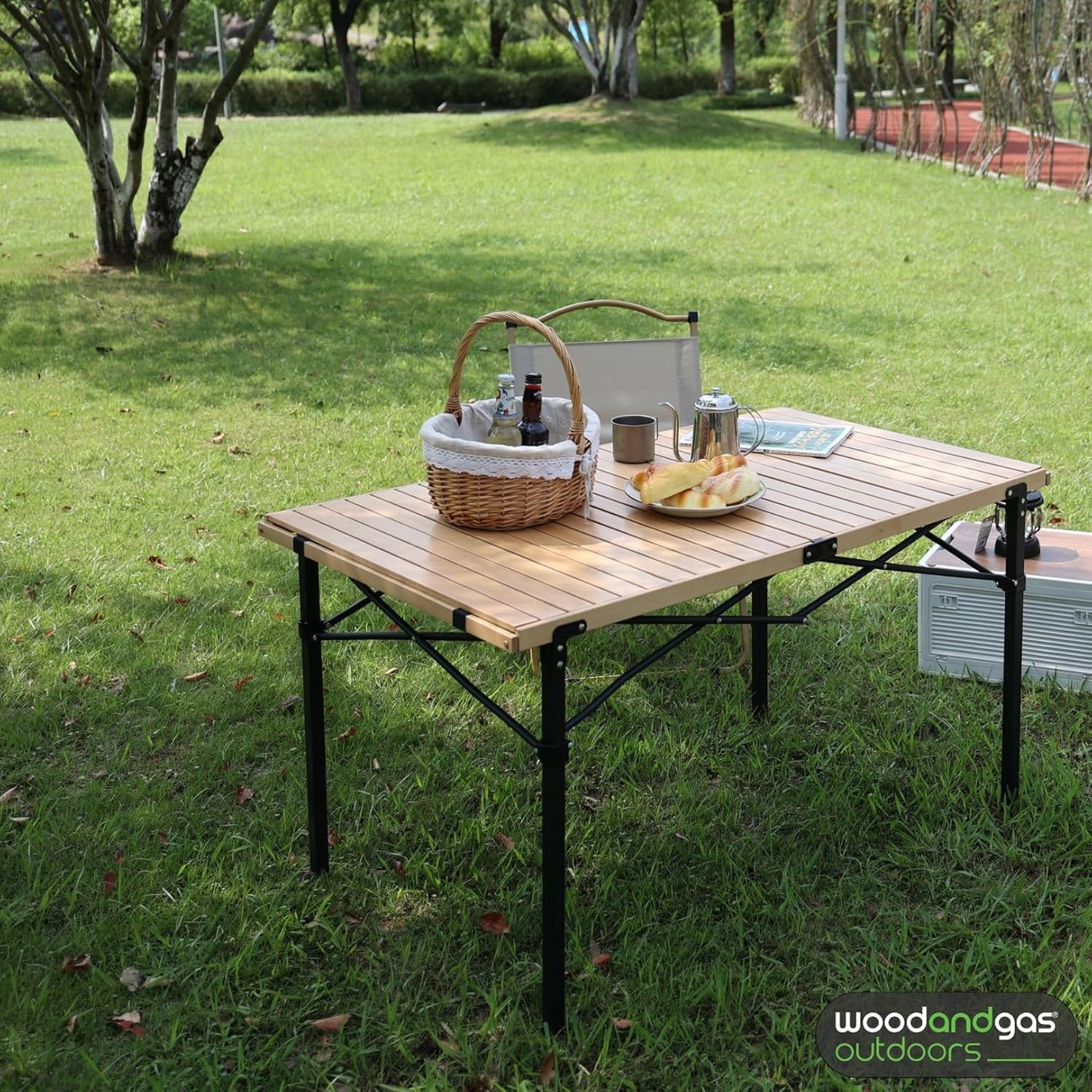 Natural Wood Roll Up Folding Table – Durable and Portable for Picnic, Camping, Beach, Outdoor – BBQ, Pizza Oven Stand – Multifunctional Foldable Table with Carry Bag – Size 120x70x70 cm - W:10 Kg