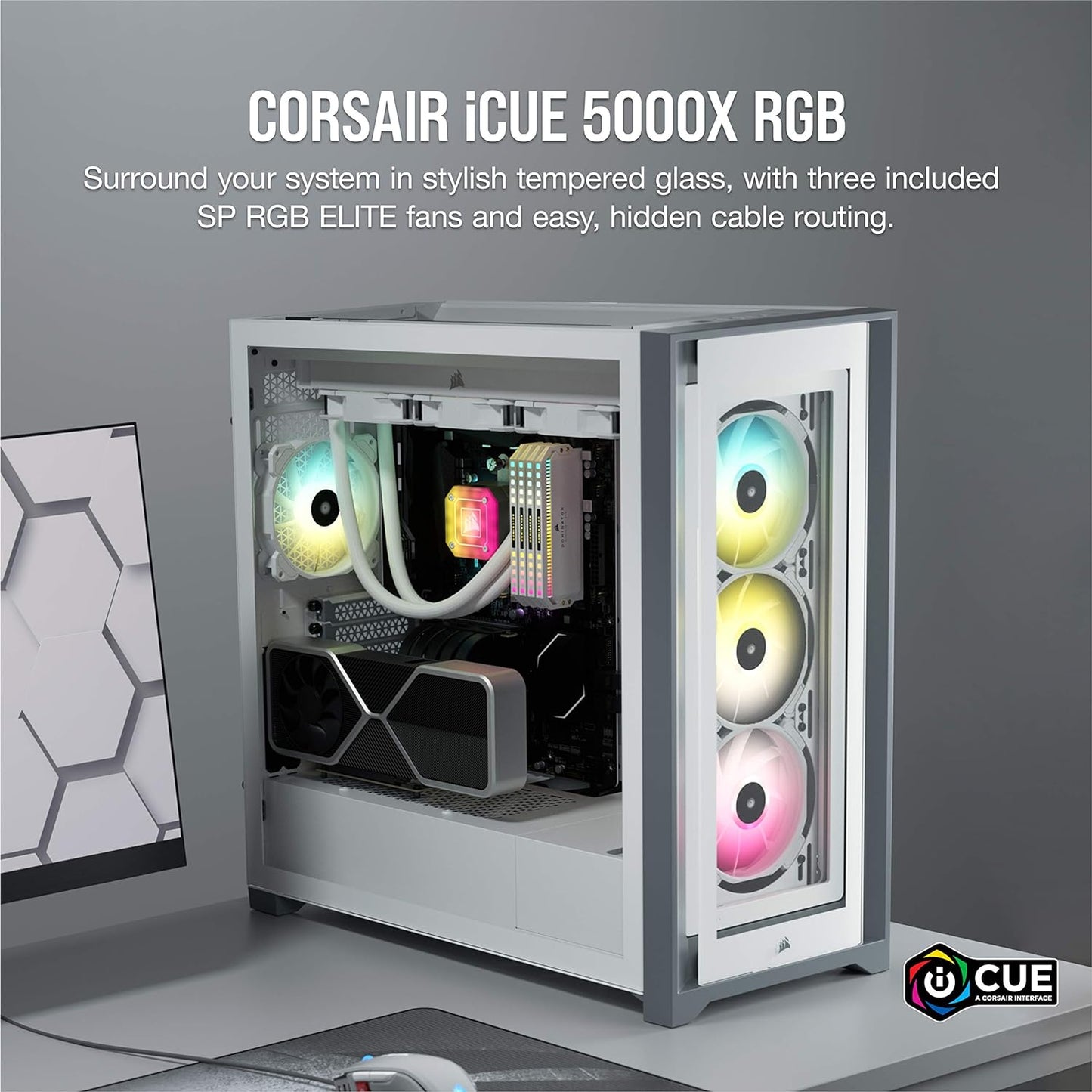 Corsair Icue 5000X Rgb Tempered Glass Mid-Tower Atx Pc Smart Case, White