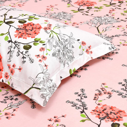 haus & kinder Victorian Summer Dream 100% Cotton Double Bedsheet with 2 Pillow Covers, 186 TC, Size 250 cm by 220 cm (Pink 1)