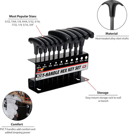 PERFORMANCE TOOL W80276 Star T-Handle Hex Key Set, 10-Piece , Black