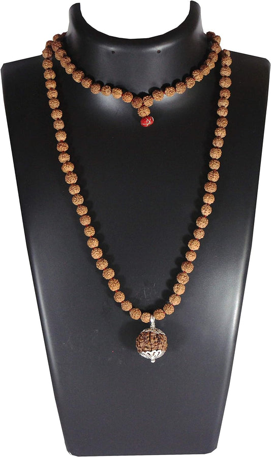 SHIVOHAM 12 Mukhi Guru Mani/Bead (5 Mukhi Rudraksha Mala) Silver Cap - Lab Certified