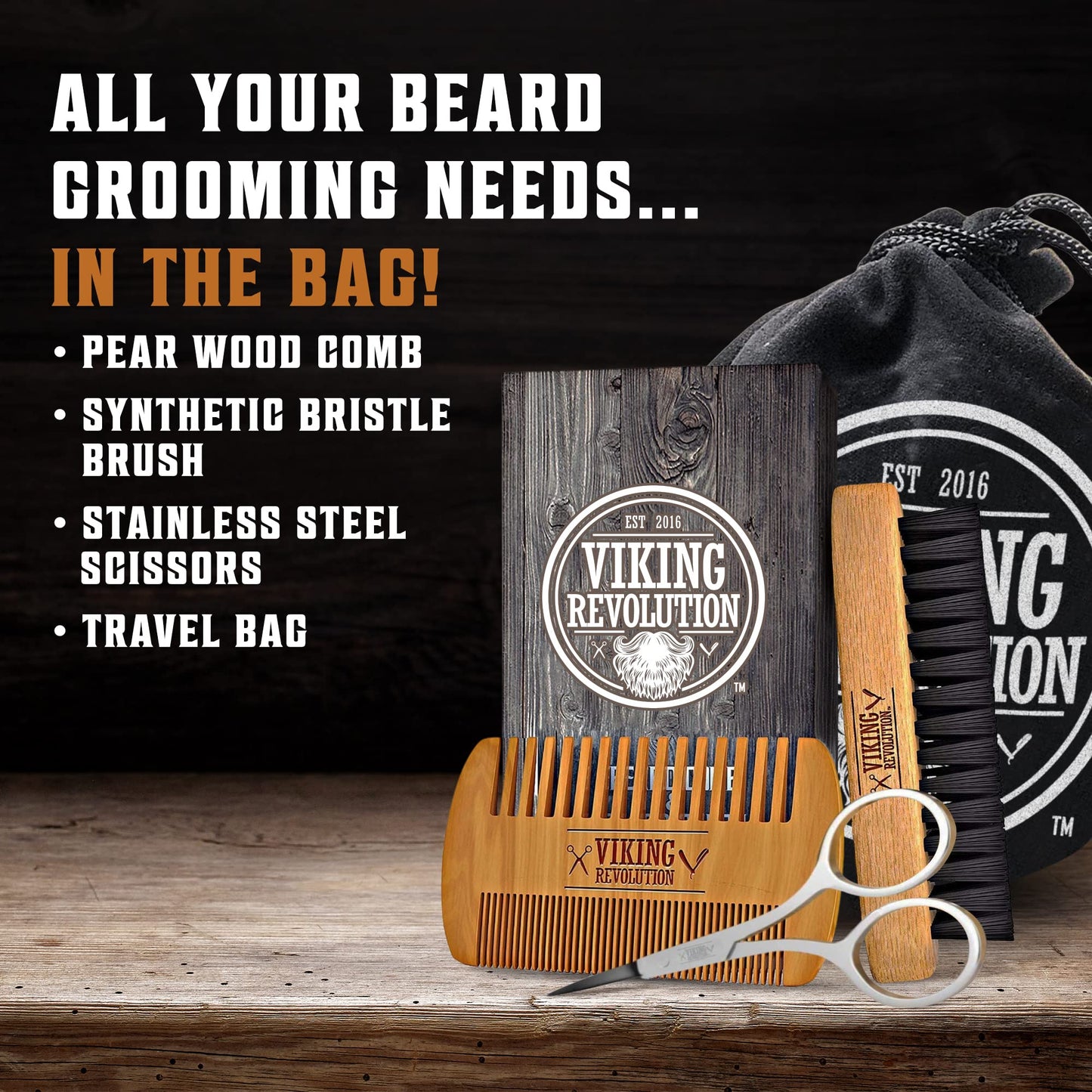 Viking Revolution Beard Grooming Kit for Men- Ultimate Beard Kit Includes 100% Boar Beard Brush, Beard Comb, Citrus Beard Balm, Unscented Beard Oil, Beard & Mustache Scissors