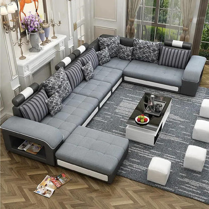 Modern U Shaped Sectional Sofa Set 7 Seater Couch Luxury Design Velvet Fabric FREE ASSEMBLY (Charcoal Gray, Right)