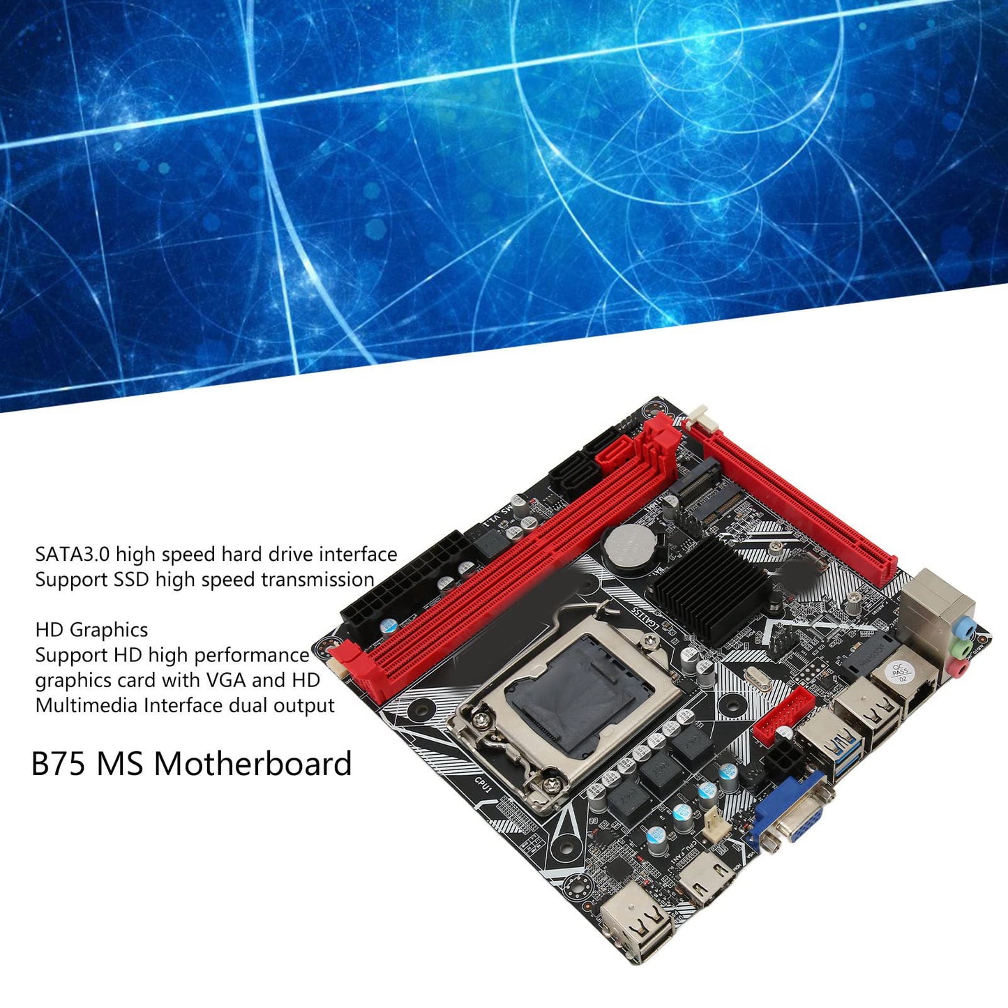 B75 MS Computer Motherboard, LGA 1155 Mainboard Support DDR3 Memory NVME M.2 WiFi M.2 USB3.0 SATA3.0 PCIe 16X VGA and HDMI