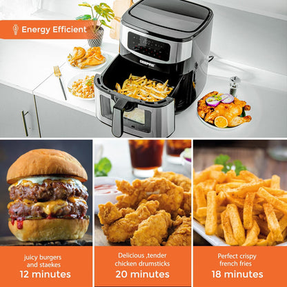 Geepas 9.2L Digital Air Fryer with Vortex – Family-Sized 9-in-1 Convection LED Touchscreen, 60 Minutes Timer & Non-Stick Basket Oil Free Toaster Oven | 2 Years Warranty