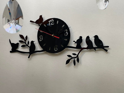 Genérico Black Glass Wall Clock (Birds)