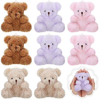 Plush Teddy Bear Pendant, Mini Plush Animal Soft Bear Doll Toys for Keychain Bag DIY Decorations, Birthday Wedding Graduation Gifts, Gift Box Filled Party Decorations (Brown, Apricot, Pink, Purple)