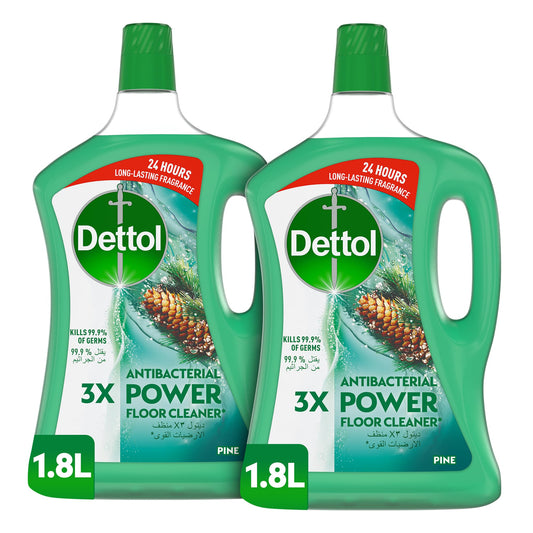 Dettol Pine Antibacterial Power Floor Cleaner With 3 Times Powerful Cleaning (Kills 99.9% Of Germs), 1.8L, Twin Pack