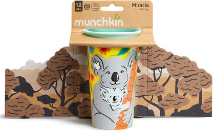 Munchkin Miracle 360° WildLove Sippy Cup, Spill proof and leak proof cup for toddler/kids boys and girls, 9oz Capacity, Lemur & Bee, 12 Months and above, Pack of 2