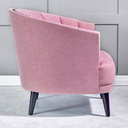 SOPHIE Club Chair [Pink] Upholstered Chair for Living Room - Studded Detailing, Solid Wood Legs | Accent Chairs