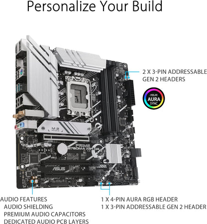 ASUS PRIME B760-PLUS D4 ATX Motherboard, LGA1700, Intel B760 Chipset, 4xDDR4 Slot, Max 128GB, PCle 5.0, 2.5Gb Ethernet, Fan Xpert 2+, Aura Sync, DP/VGA/HDMI